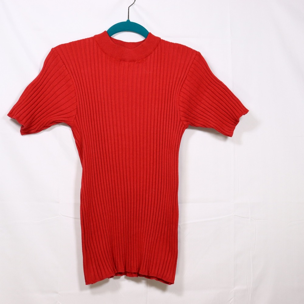 OBR Ribbed Knit Top XL Red/orange Womens Retro Preppy Short Sleeve